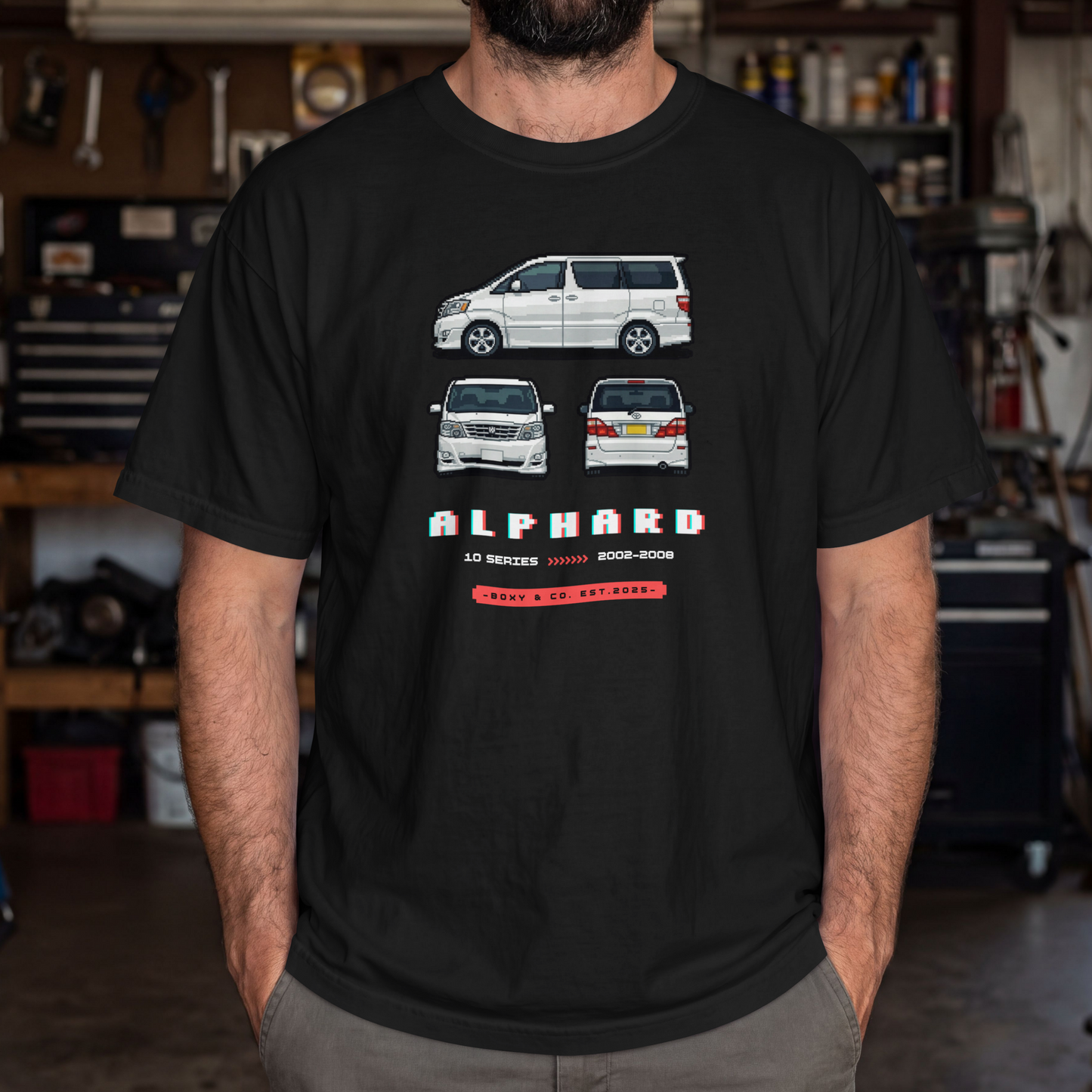 White Toyota Alphard 10 Series 8-Bit Pixel Graphic T-Shirt