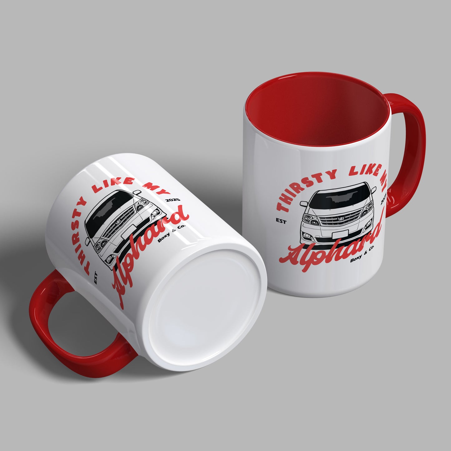 “Thirsty Like My Alphard” Red Two-Tone Mug – 10 Series Alphard Lifestyle Gift