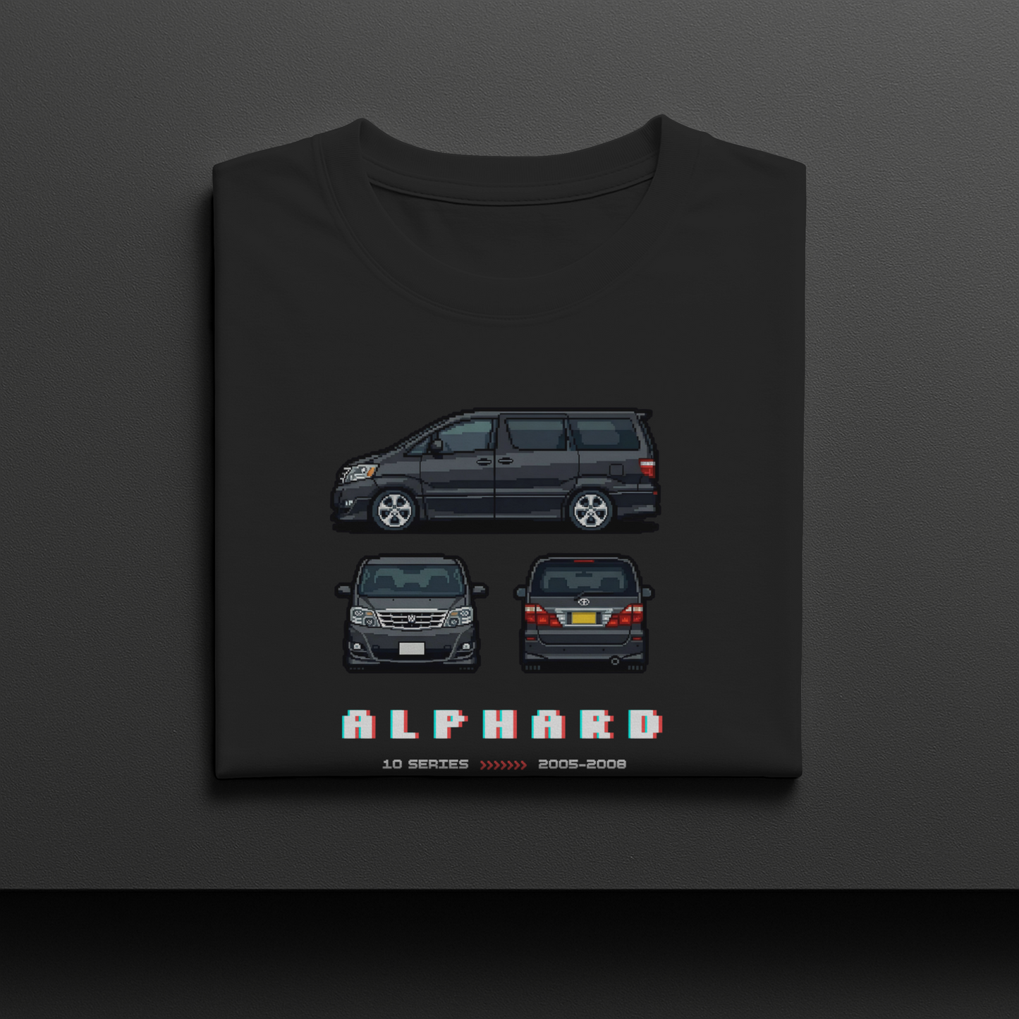 Black Toyota Alphard 10 Series 8-Bit Pixel Graphic T-Shirt