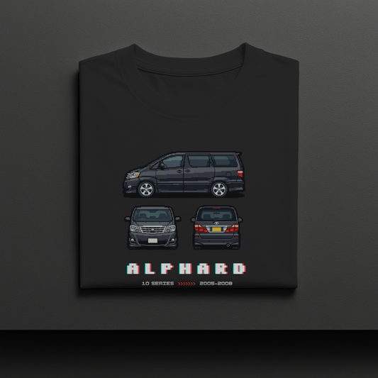 Black Toyota Alphard 10 Series 8-Bit Pixel Graphic T-Shirt