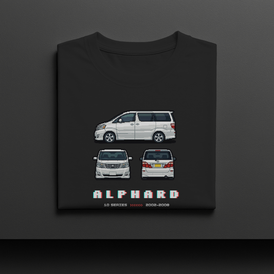 White Toyota Alphard 10 Series 8-Bit Pixel Graphic T-Shirt