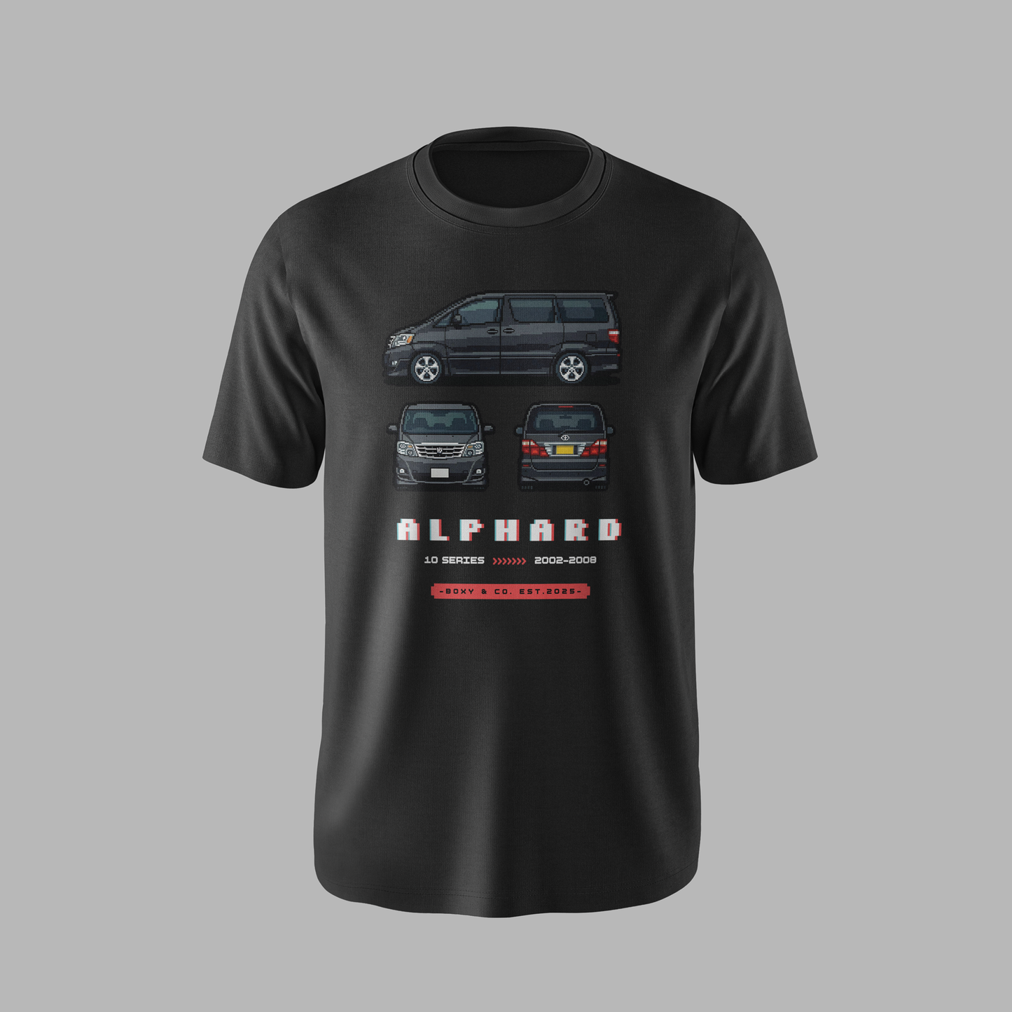 Black Toyota Alphard 10 Series 8-Bit Pixel Graphic T-Shirt