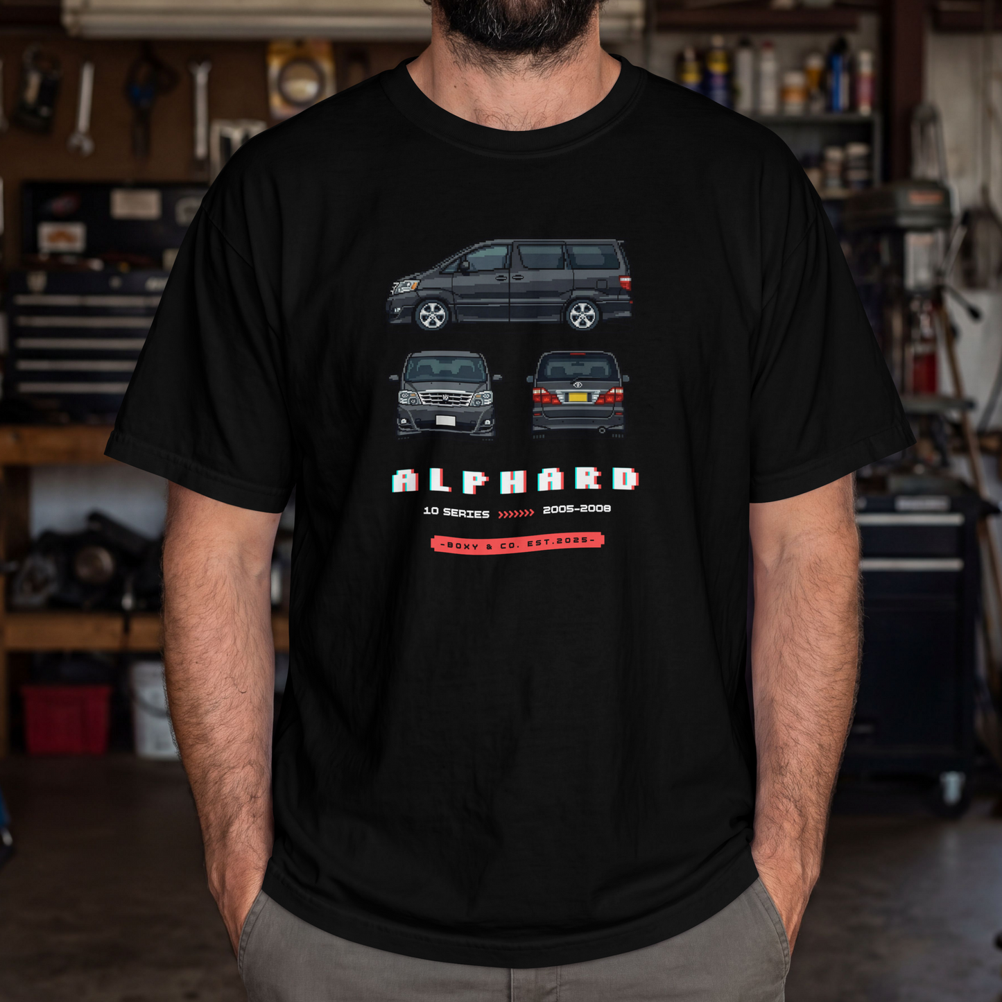 Black Toyota Alphard 10 Series 8-Bit Pixel Graphic T-Shirt
