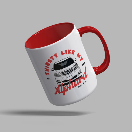 “Thirsty Like My Alphard” Red Two-Tone Mug – 10 Series Alphard Lifestyle Gift