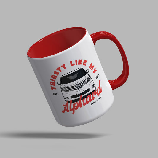 “Thirsty Like My Alphard” Red Two-Tone Mug – 20 Series Alphard Lifestyle Gift